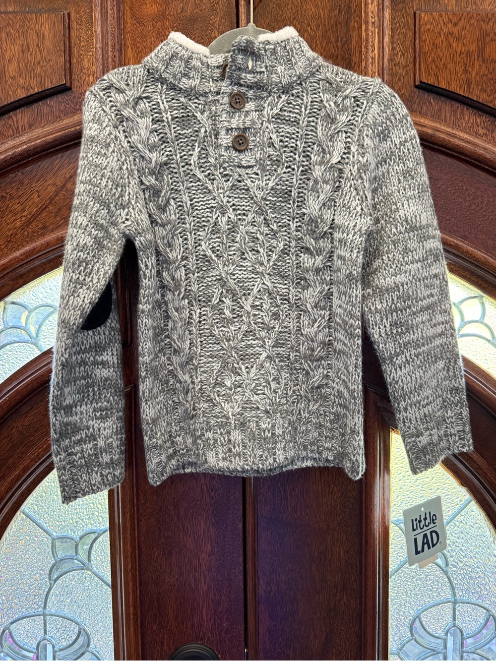 Cozy Gray Cable-Knit Kids Sweater with Button Collar